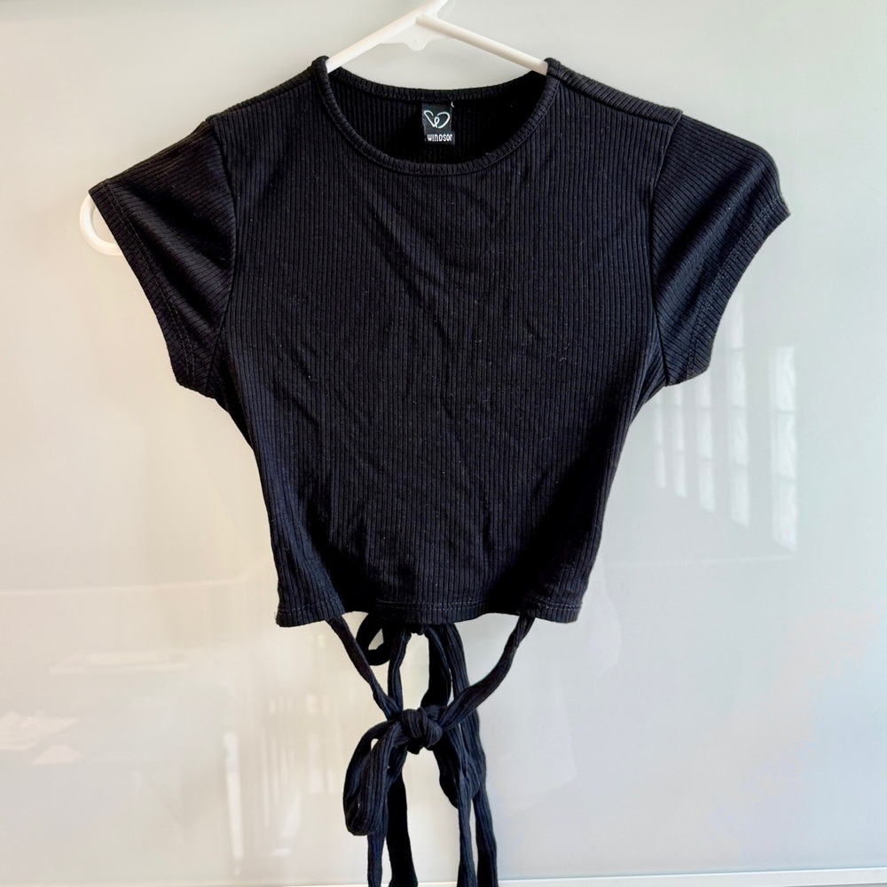 Windsor Black Ribbed Backless Tie Back Top